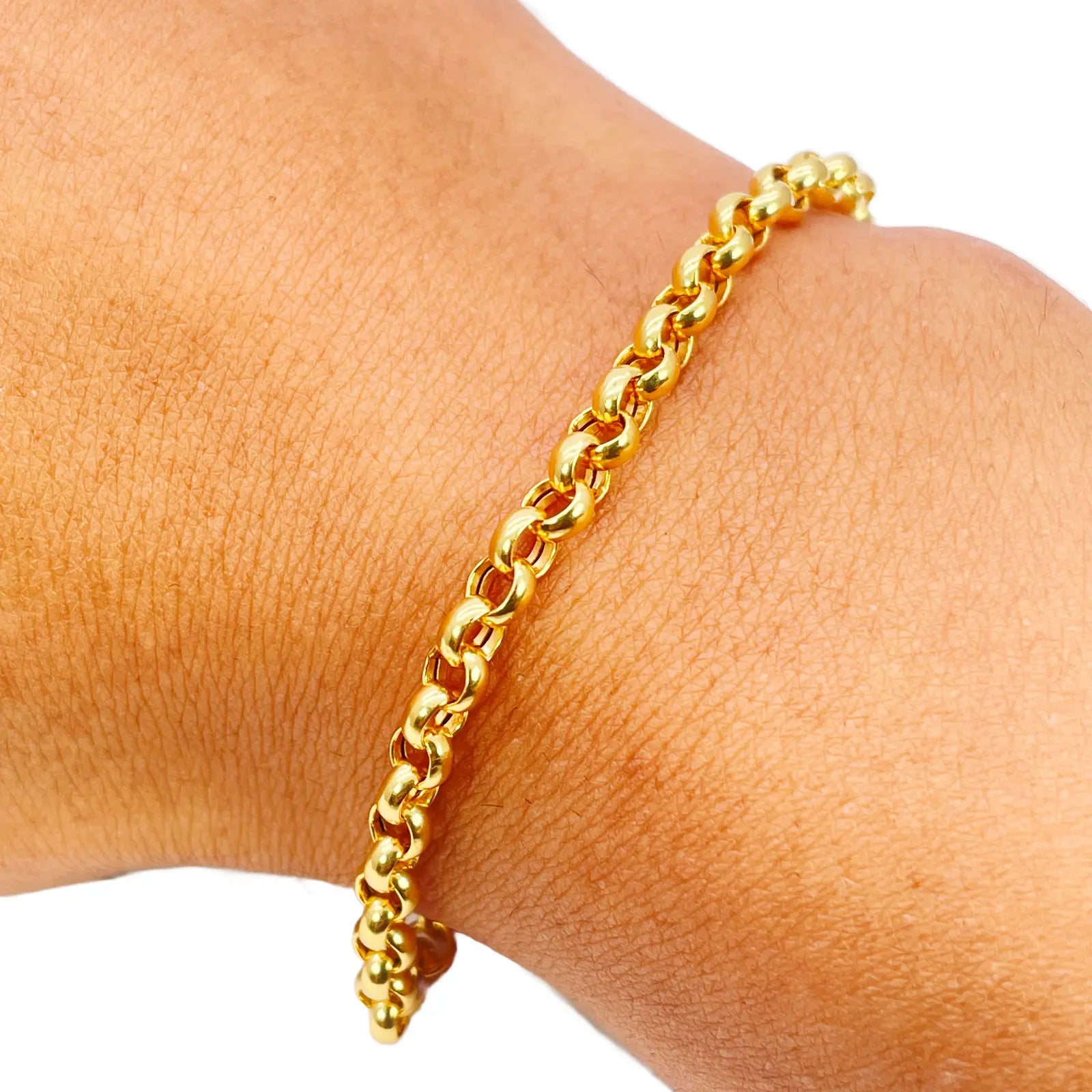 22ct Gold Rolo Bracelet High Polished Lightweight 7.5 Inches 4.9mm 