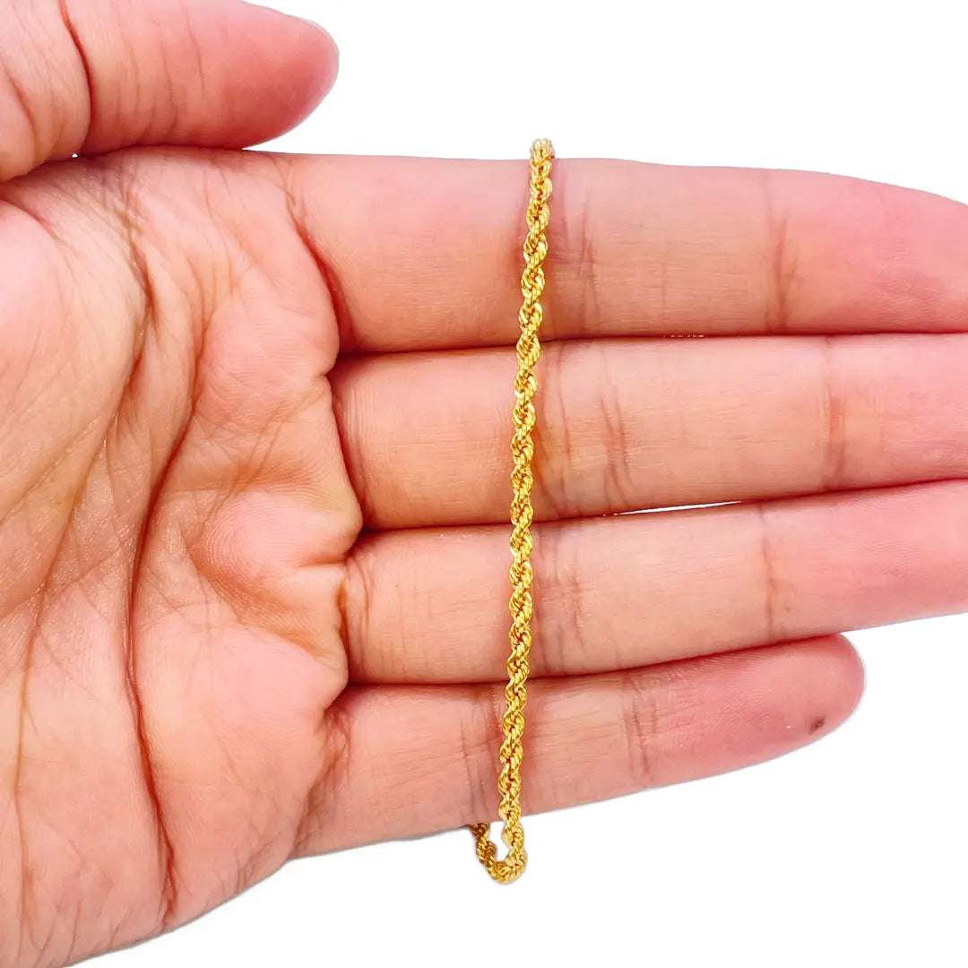 22ct Gold Rope Chain Bracelet Lightweight 7 Inches 2.2 mm  Gold Bracelet