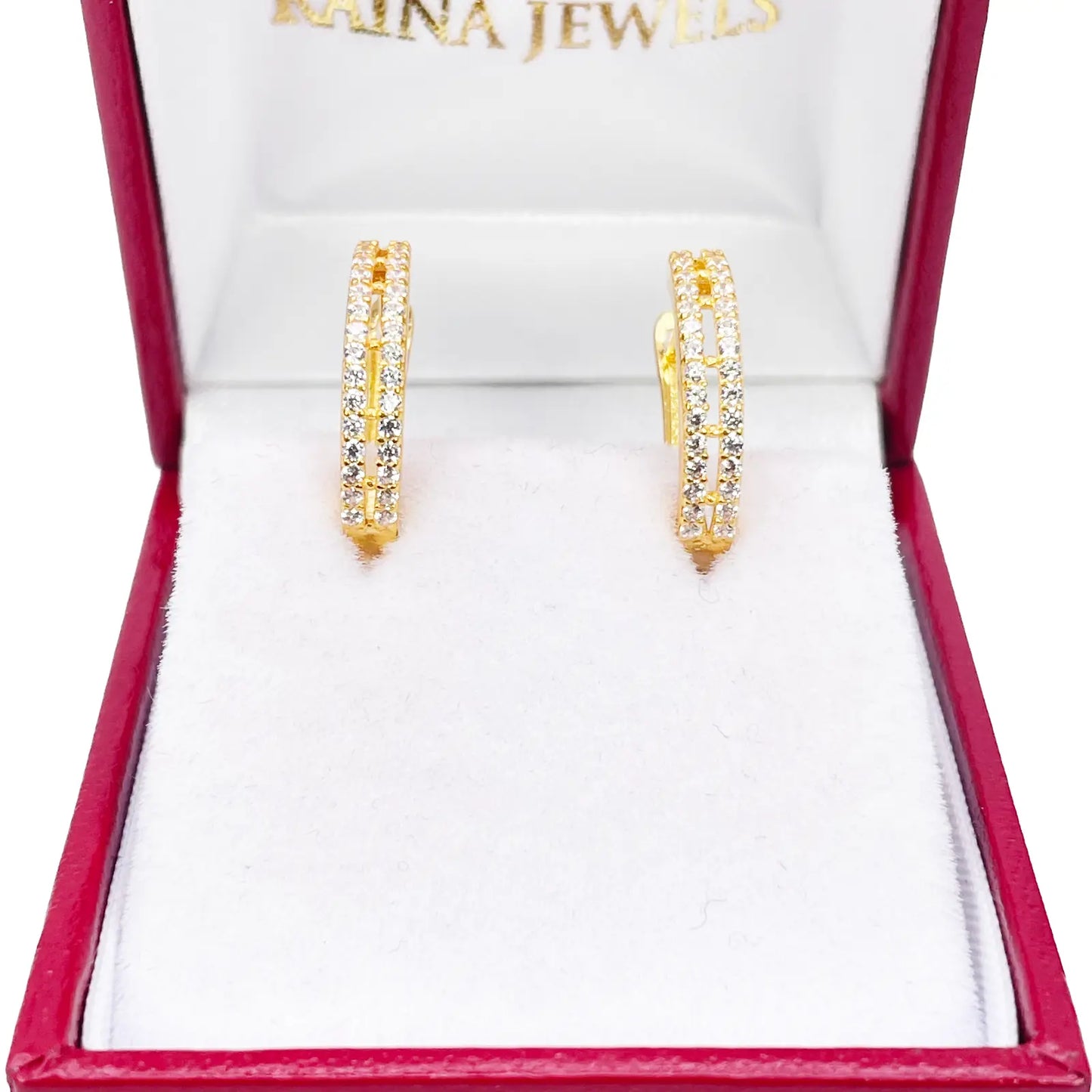 22ct Yellow Gold Beautiful Cubic Zirconia Two Row Huggies Hoop Earrings 10mm Inside Diameter 