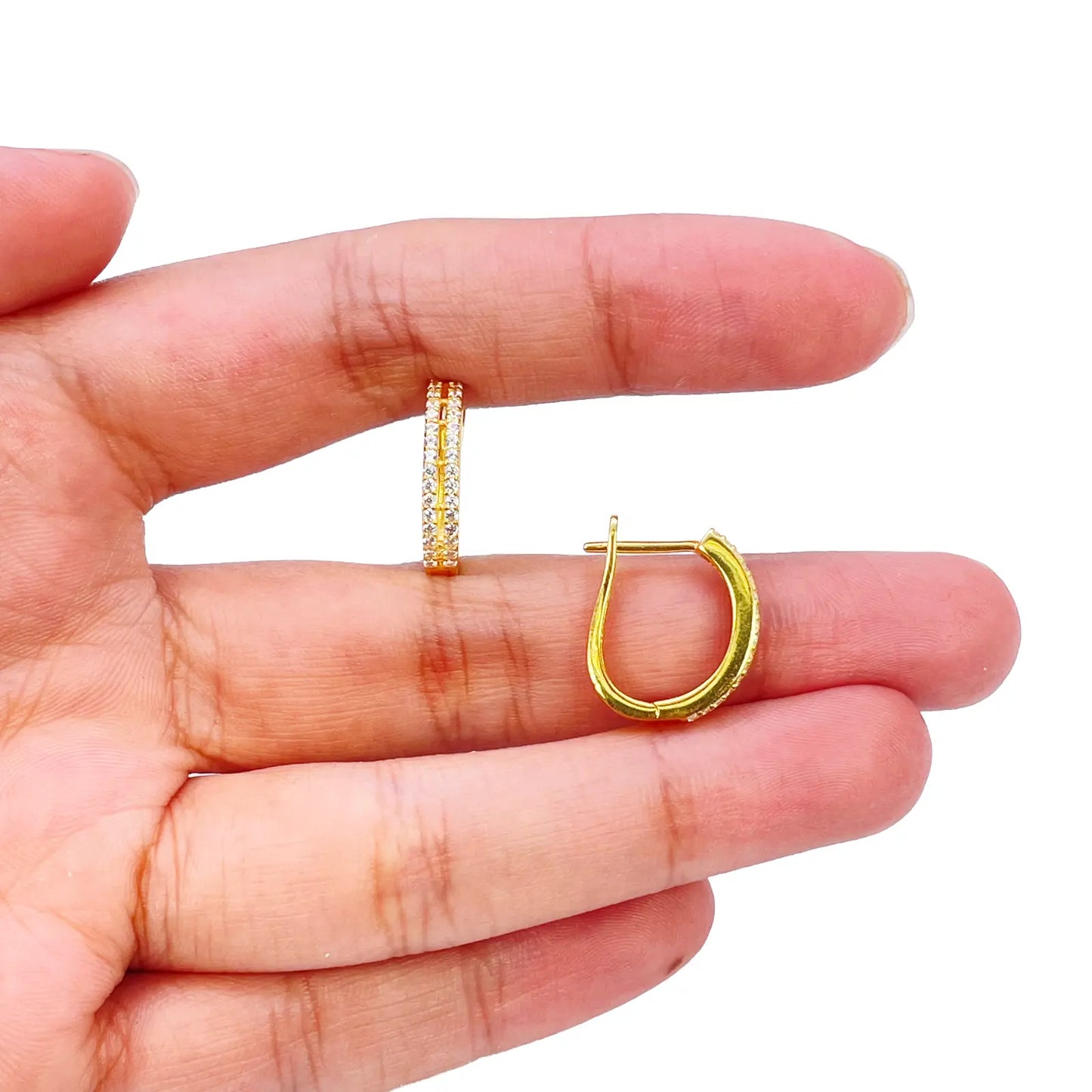 22ct Yellow Gold Beautiful Cubic Zirconia Two Row Huggies Hoop Earrings 10mm Inside Diameter 