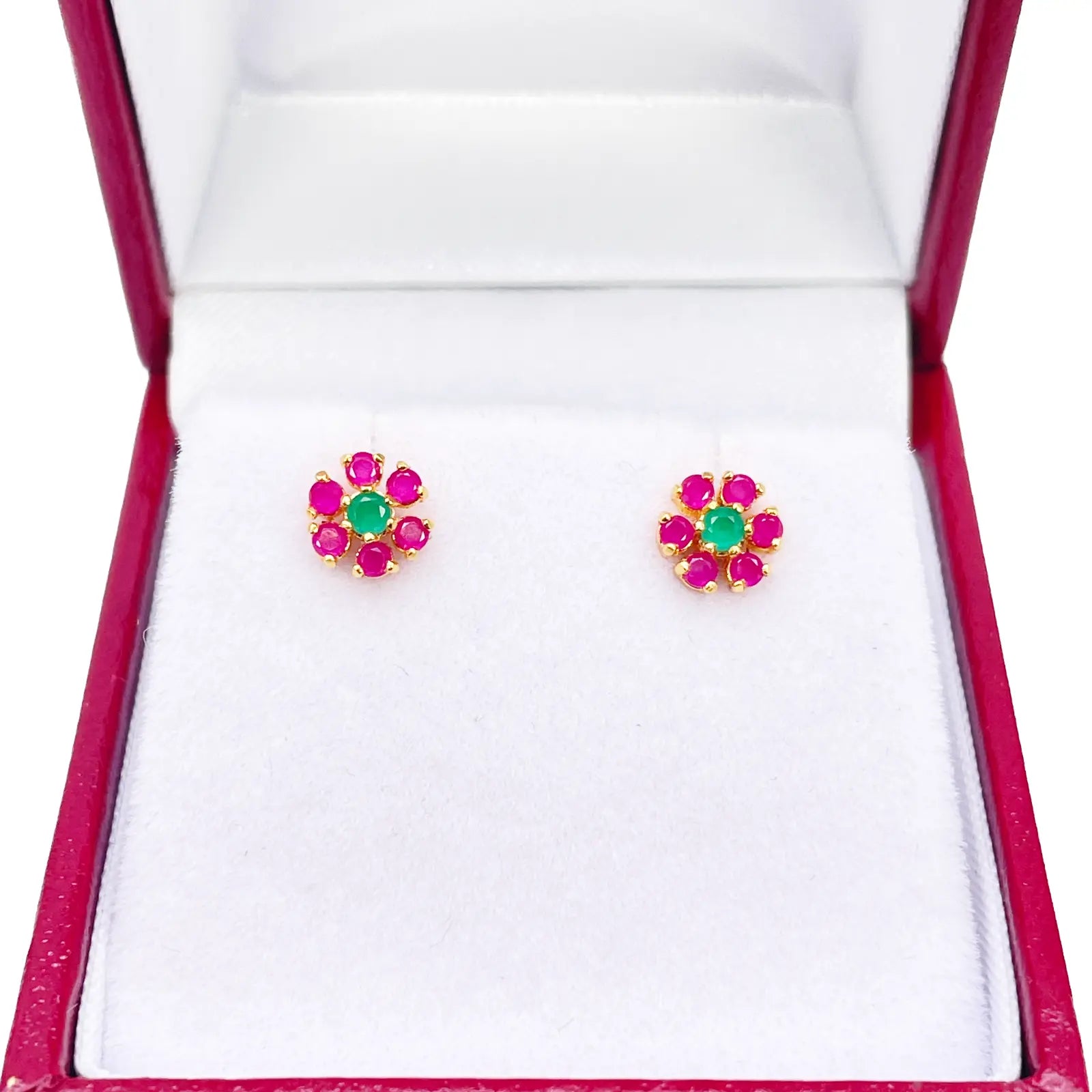 22ct Yellow Gold Children's Flower Shaped Small Gemstone Stud Earrings 