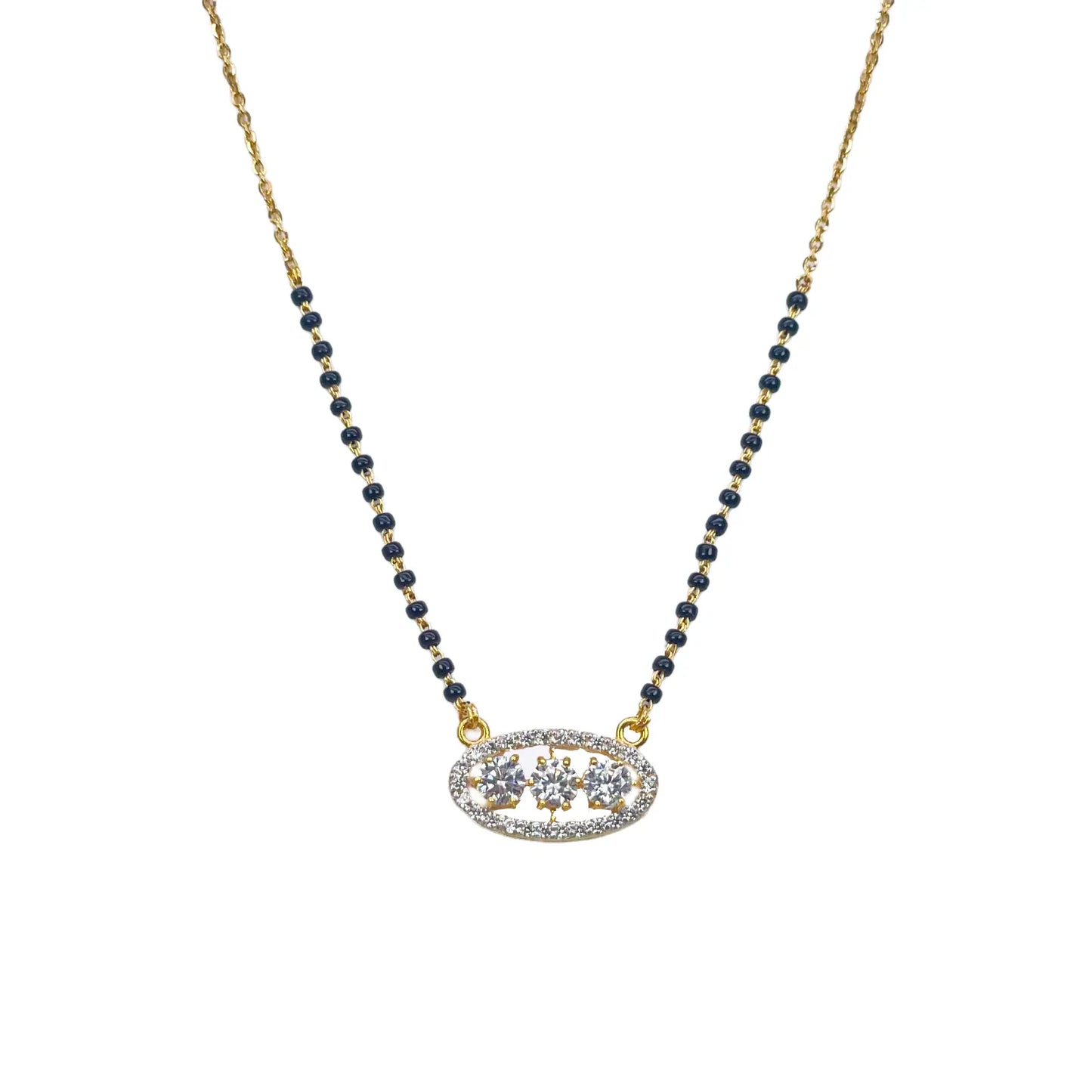 22ct Yellow Gold Cubic Zirconia Three Stone Halo Mangalsutra Necklace 19''inches  Mangalsutra Chains