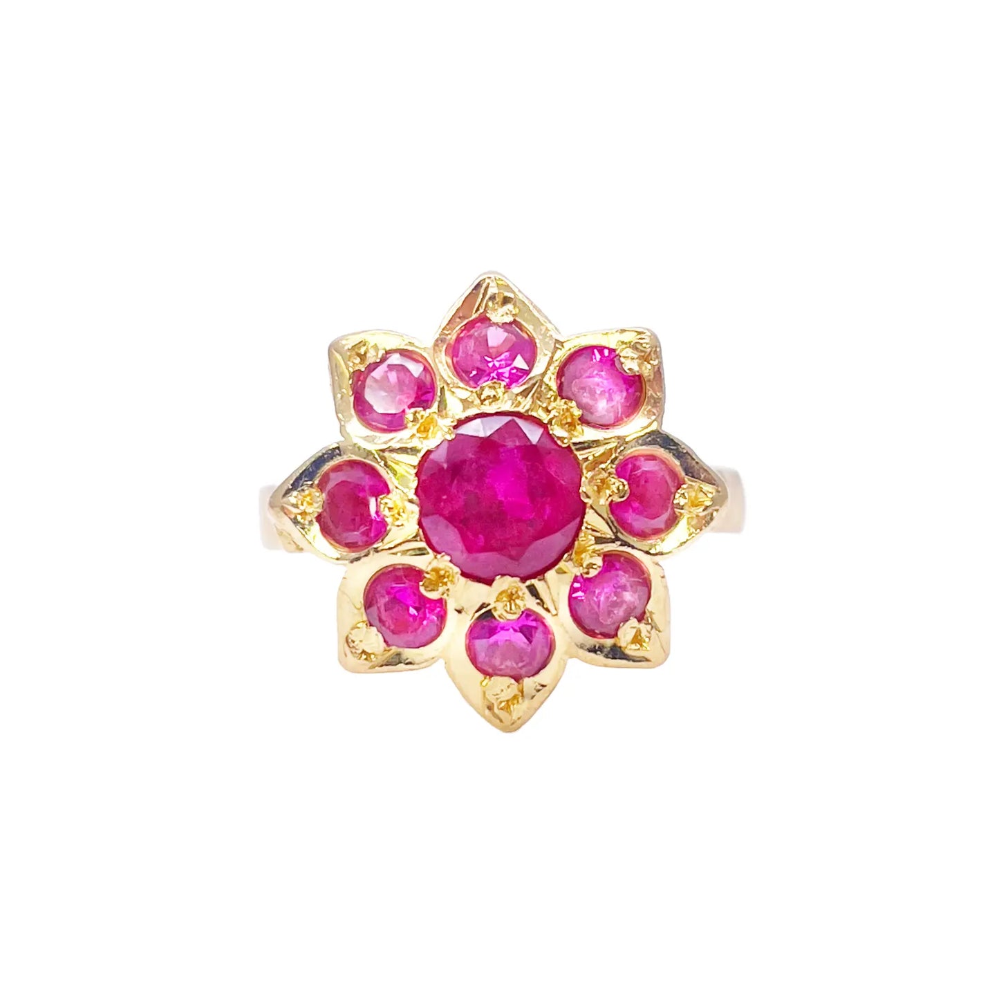 22ct Yellow Gold Cubic Zirconia Vintage Design Flower Cocktail Ring 16.3mm Width 