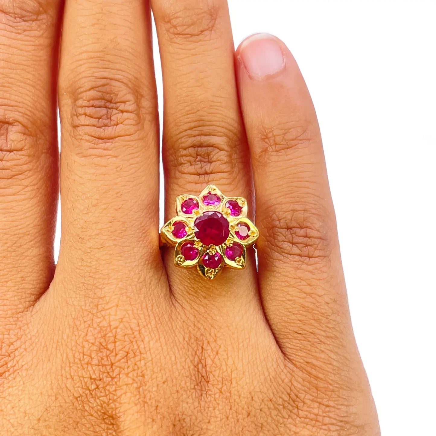 22ct Yellow Gold Cubic Zirconia Vintage Design Flower Cocktail Ring 16.3mm Width 