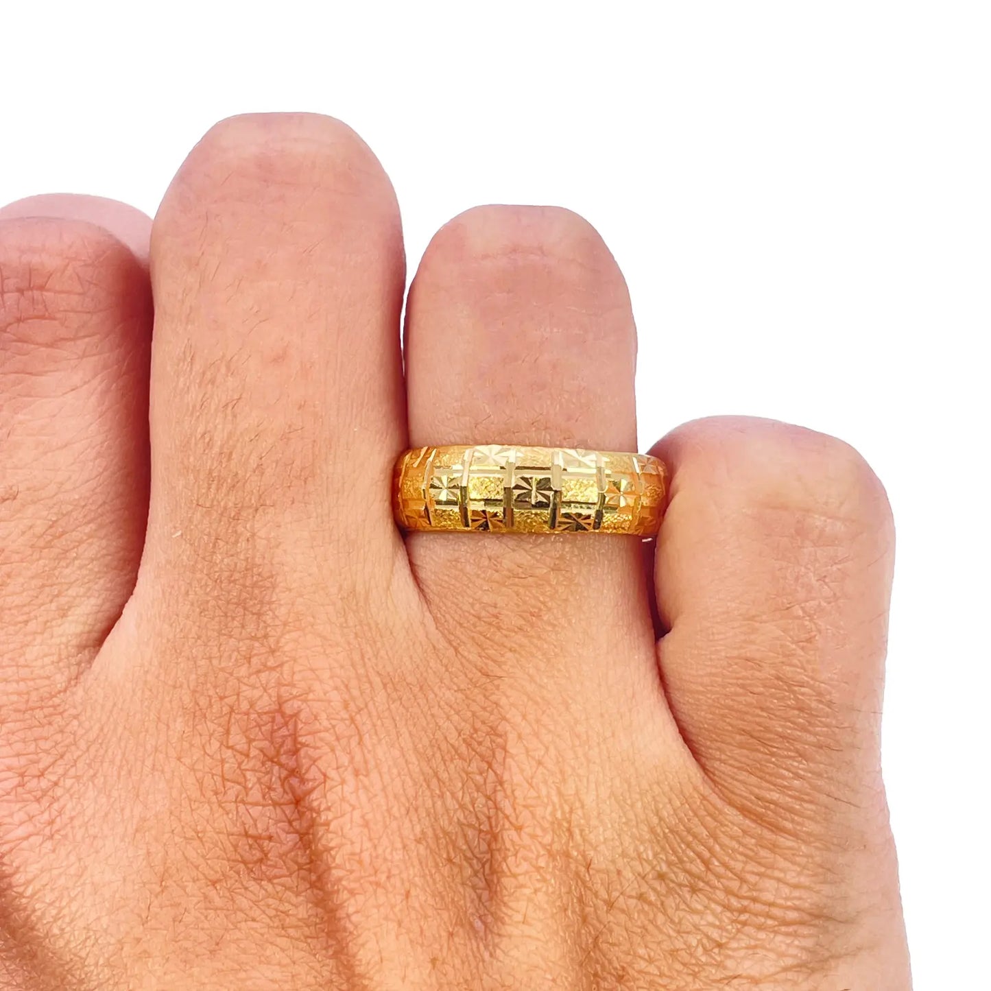 22ct Yellow Gold Diamond-Cut Textured D-Shape Band Ring  Gold Band