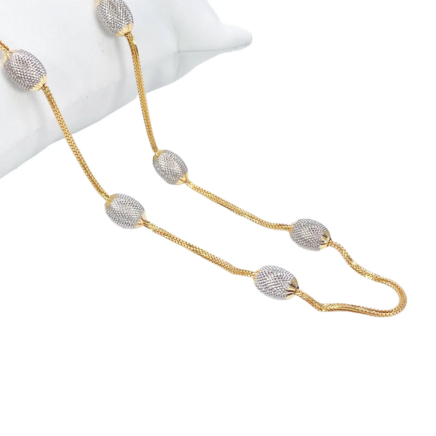 22ct Yellow Gold Diamond Cut Two Tone Beaded Slip-On Necklace & Drop Earrings 