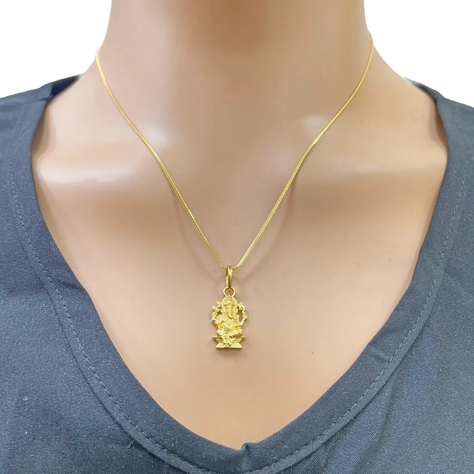 22ct Yellow Gold High Polish Ganesha Pendant 17.6x10mm  Necklace