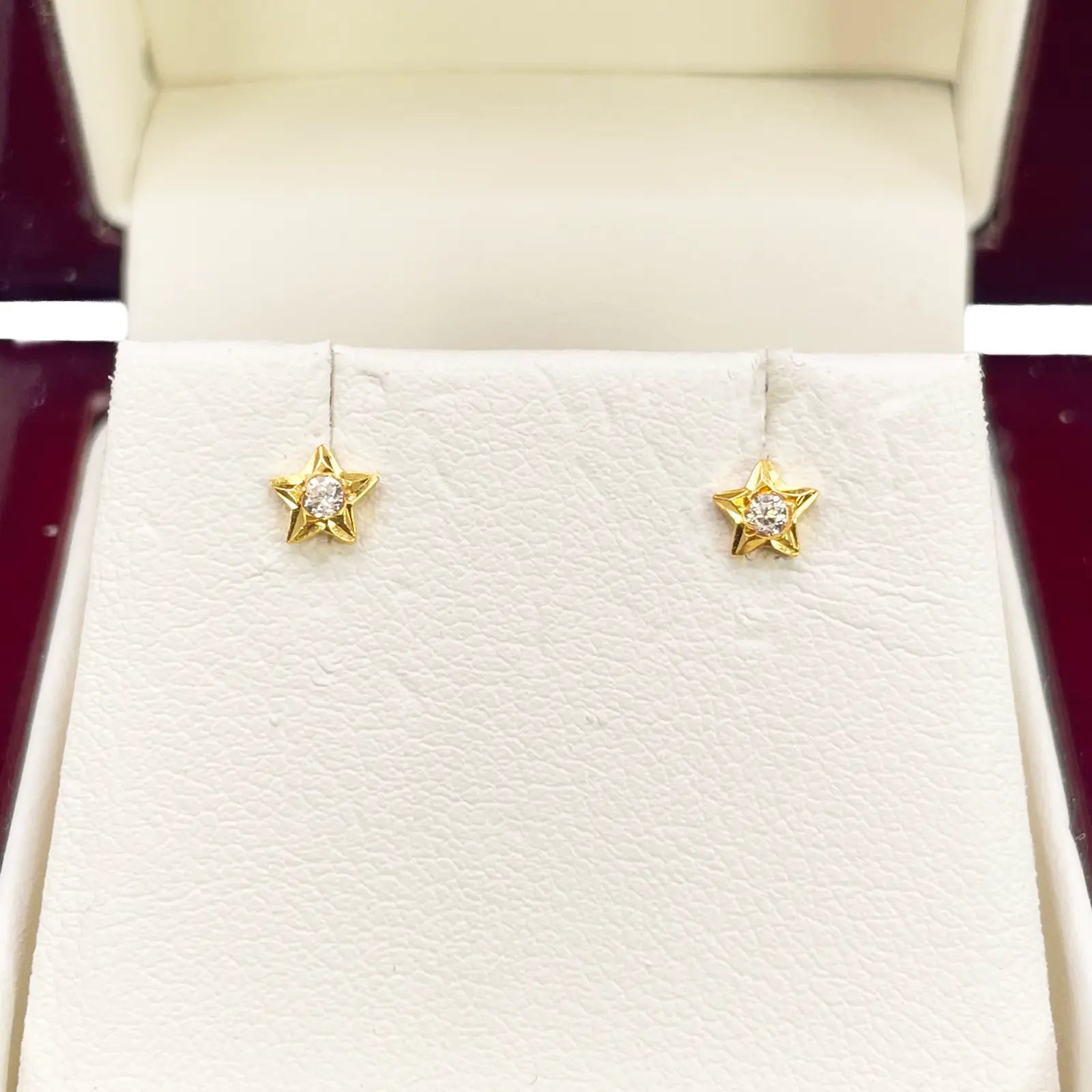 22ct Yellow Gold High Polished Cubic Zirconia Small Star Children's Earrings 4mm Width 
