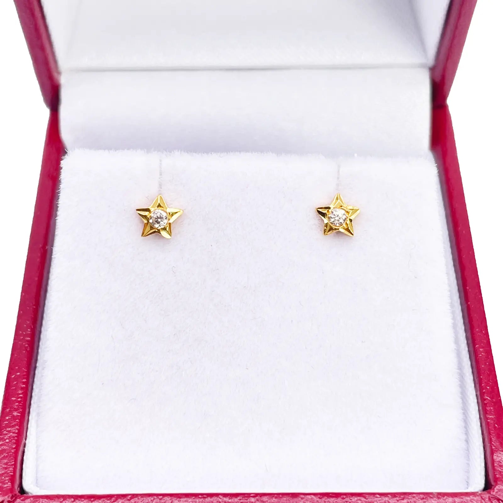 22ct Yellow Gold High Polished Cubic Zirconia Small Star Children's Earrings 4mm Width 