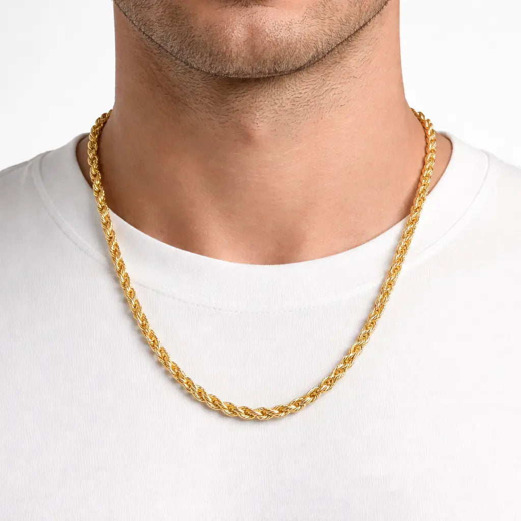 22ct Yellow Gold Light Rope Chain Necklace 22 Inches 4mm Width  Chain