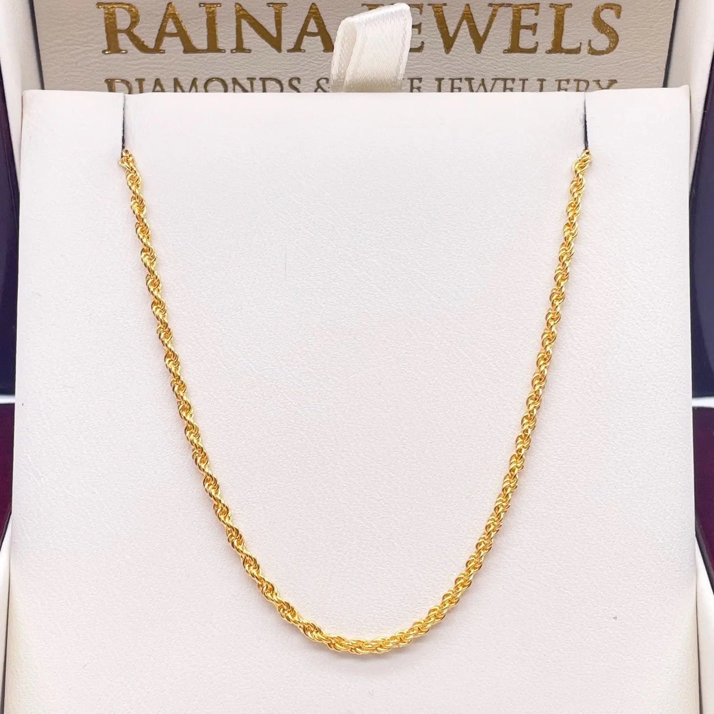 22ct Yellow Gold Lightweight Rope Chain Necklace 20 Inches 1.7mm Width 