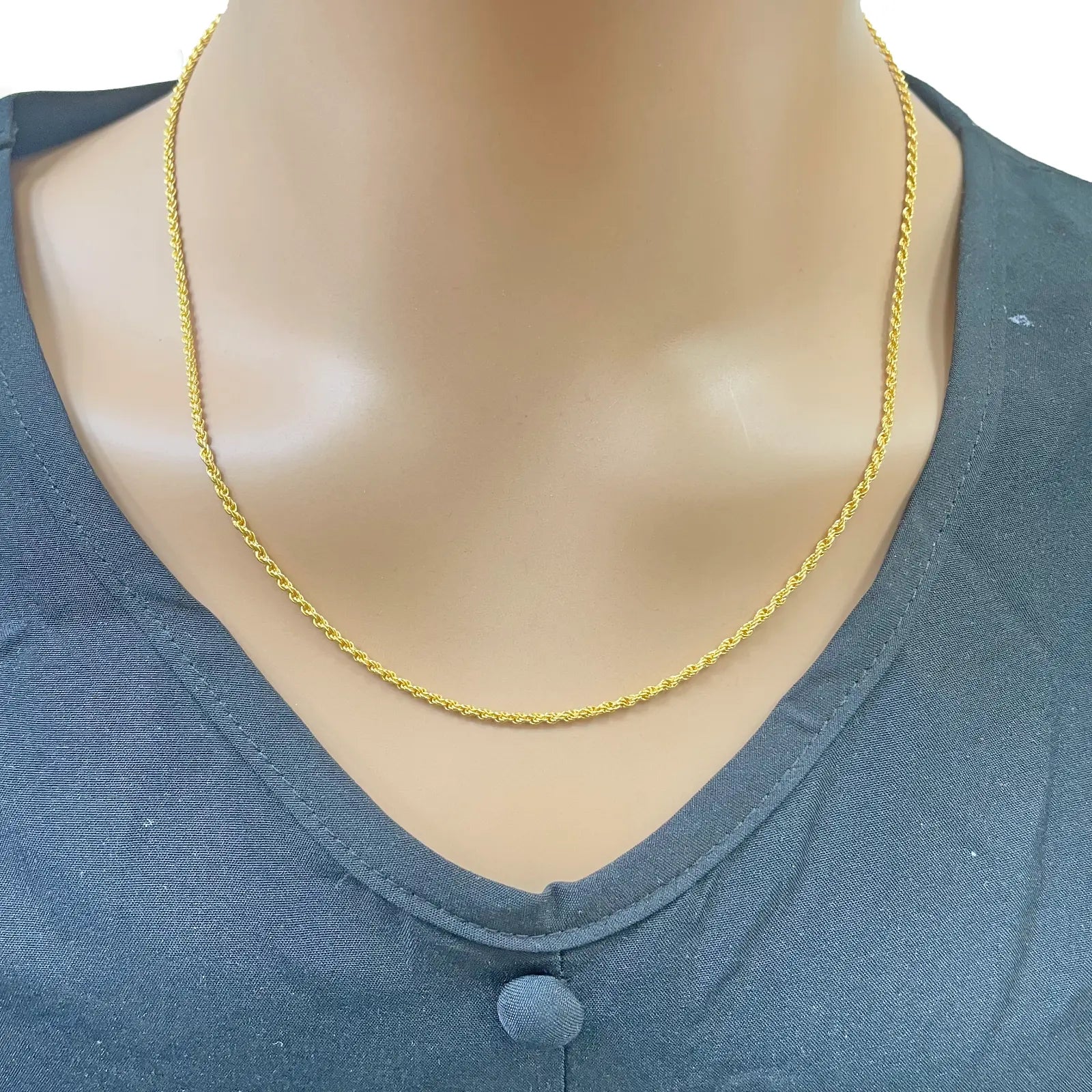 22ct Yellow Gold Lightweight Rope Chain Necklace 20 Inches 1.7mm Width 