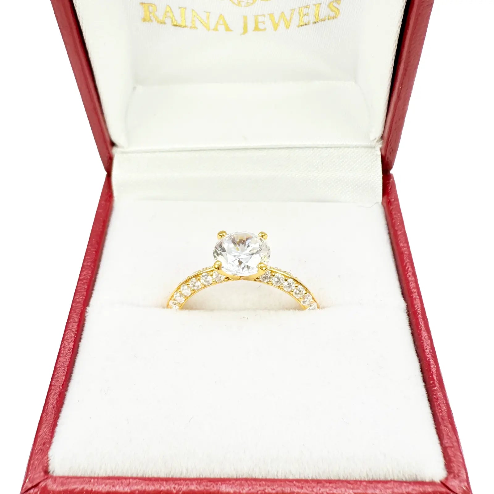 22ct Yellow Gold Round 4-Claw Cubic Zirconia Pave Engagement Ring 7mm Width 