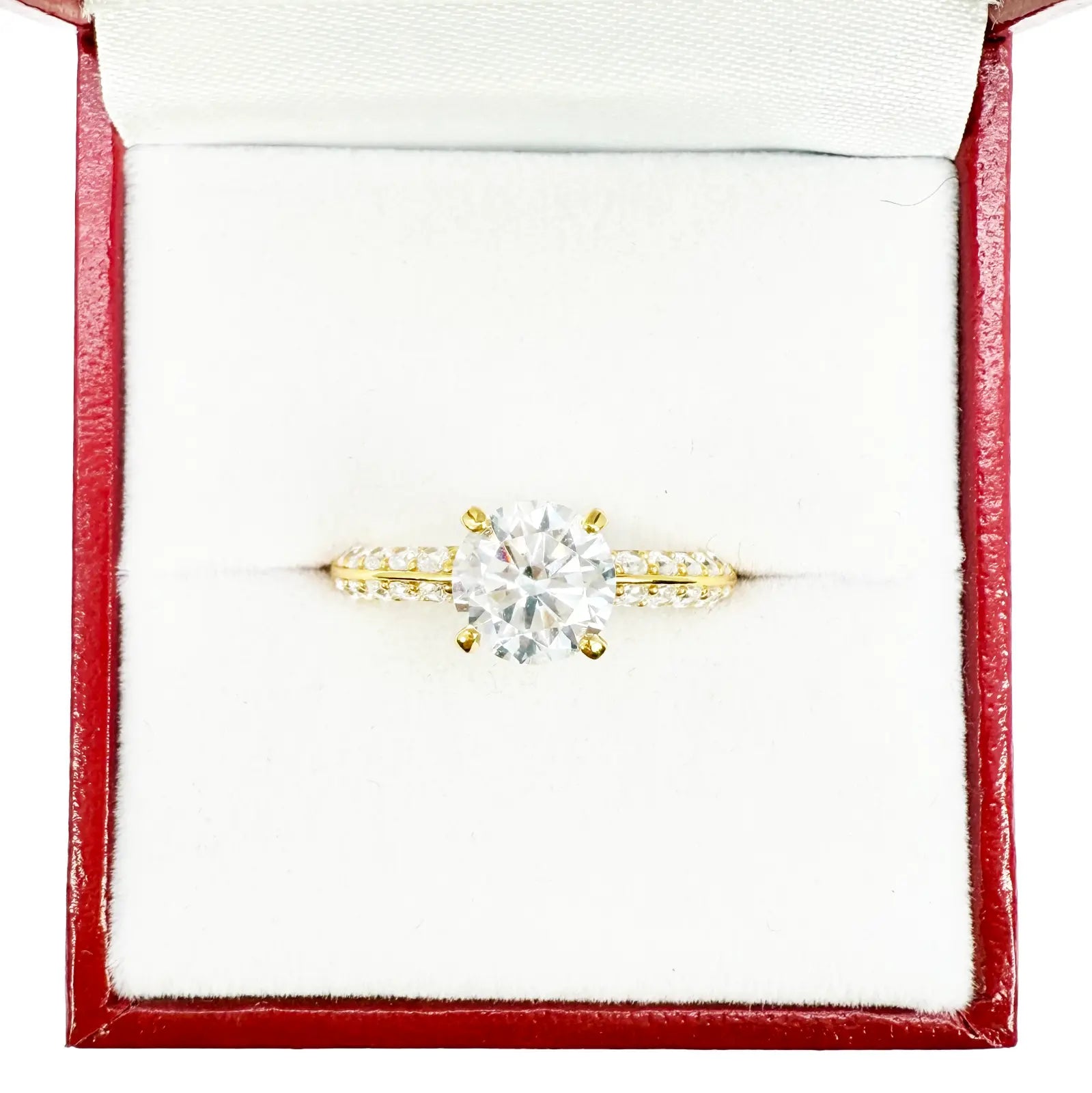 22ct Yellow Gold Round 4-Claw Cubic Zirconia Pave Engagement Ring 7mm Width 