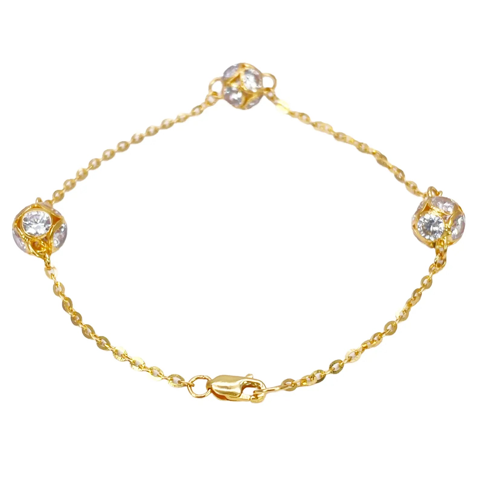 22ct Yellow Gold Sparkly Cubic Zirconia Glitter Ball Ladies Bracelet 6.5 Inches 