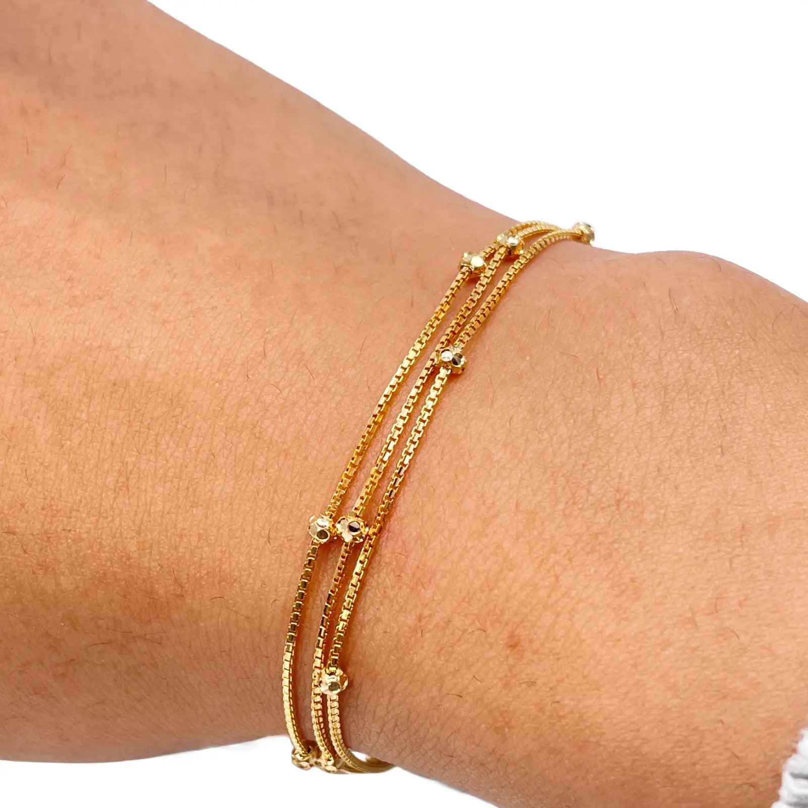 22ct Yellow Gold Triple Layered Chain With Diamond Cut Beads Bracelet  Gold Bracelet