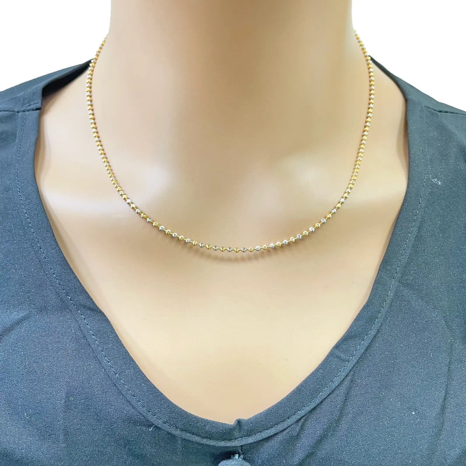 22ct Yellow Gold Two-Tone Diamond-Cut Ball Beaded Chain Necklace 1.9mm  Gold Necklaces