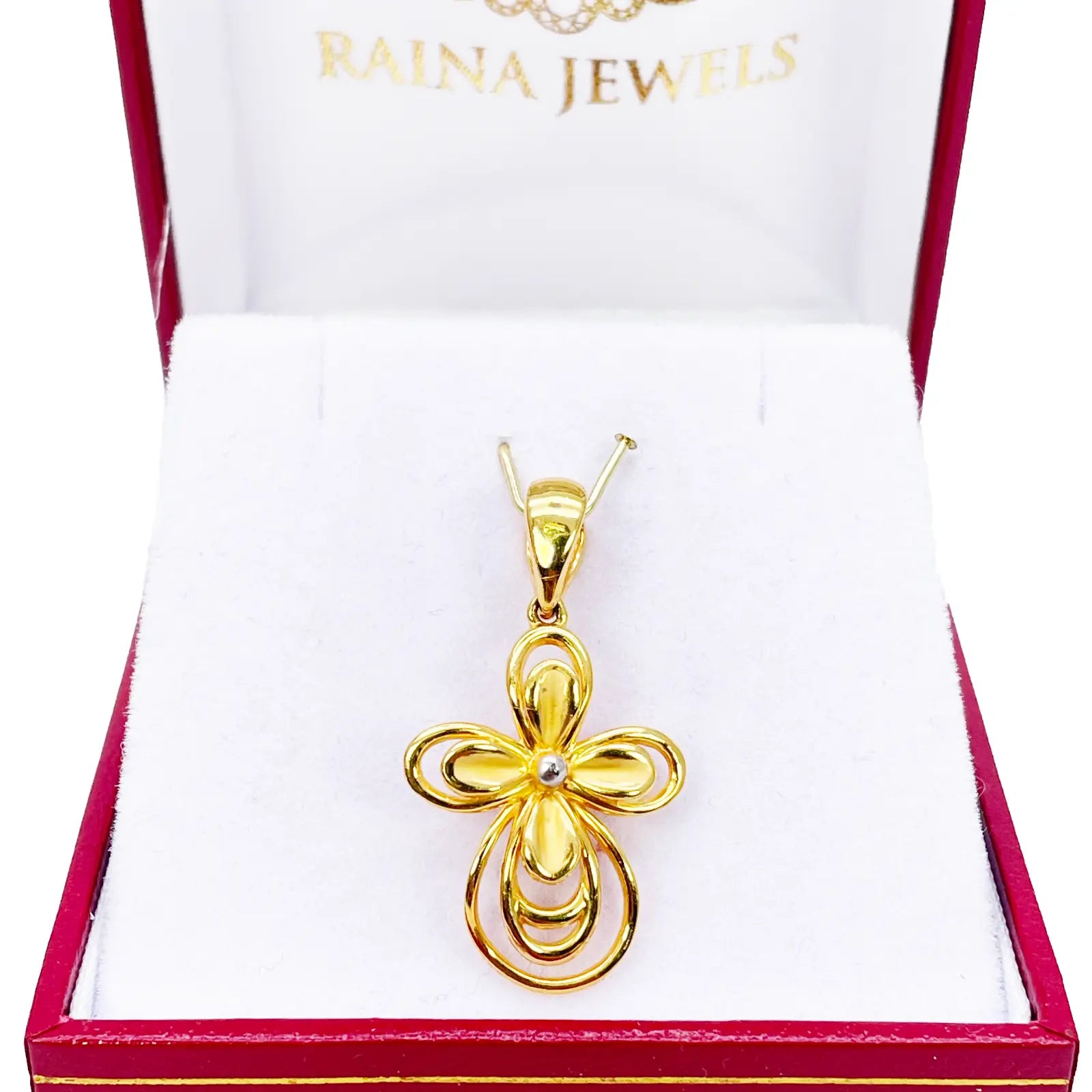 22ct Yellow Gold Two-Tone High Polished and Matt Floral Pendant (34x18mm) 