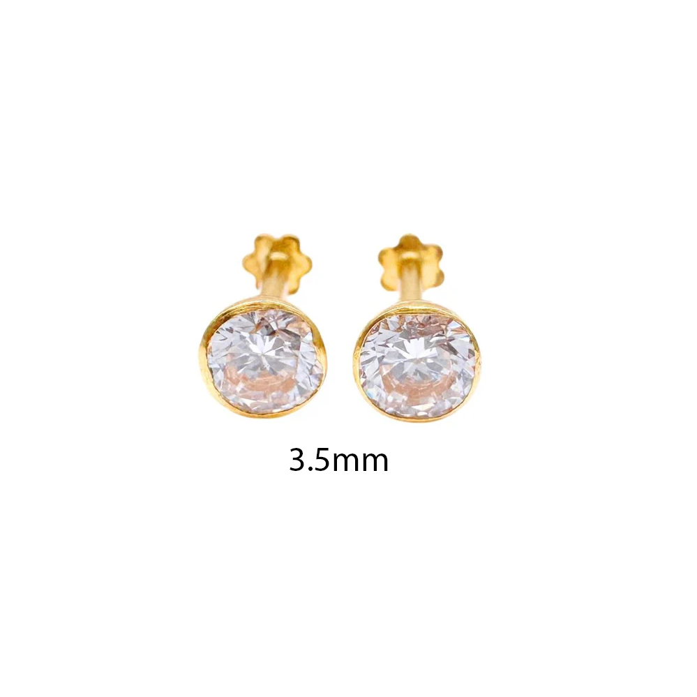 22 Karat Gelbgold runde Lünette Kinderohrstecker 2,5-4,5 mm