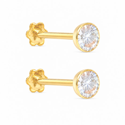 Boucles d'oreilles clous pour enfants en or jaune 22 carats serti clos rond 2,5-4,5 mm