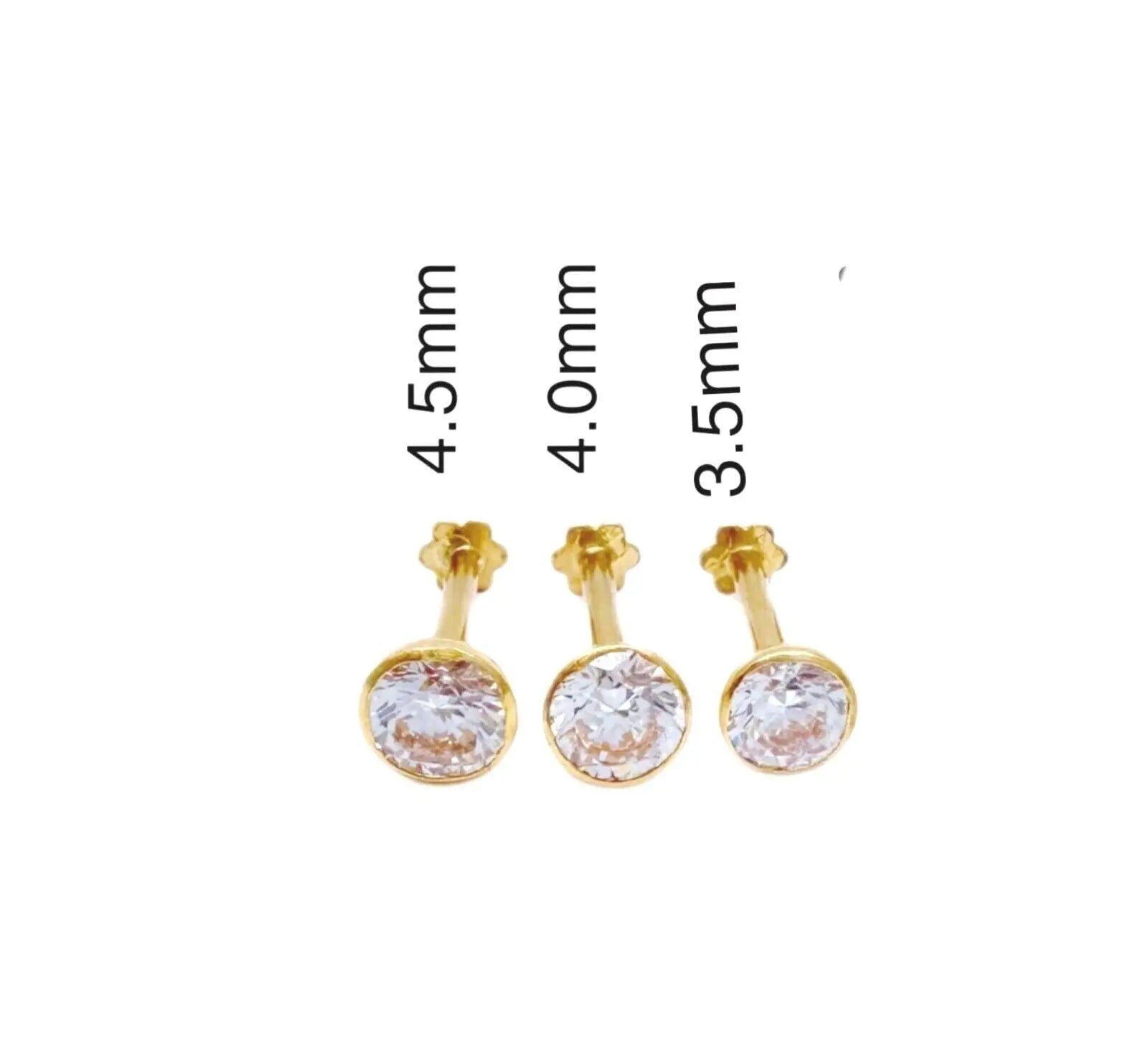 22ct Yellow Gold & Cubic Zirconia Nose Studs/Nose Pin Screw Back (3.5MM-4.5MM) 