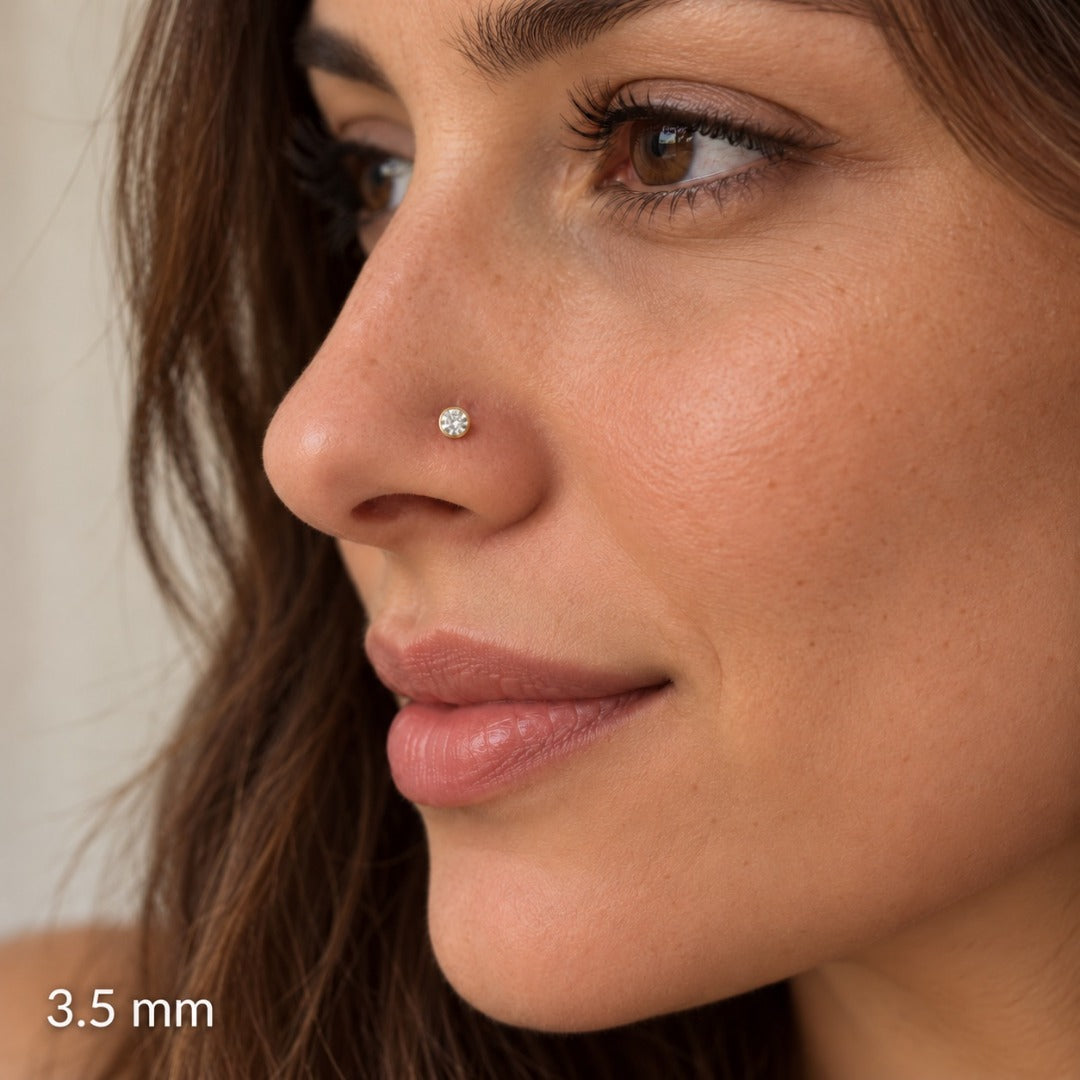 22 Karat Gelbgold & Zirkonia Nasenpiercings/Nasenstecker mit Schraubverschluss (3.5MM-4.5MM)