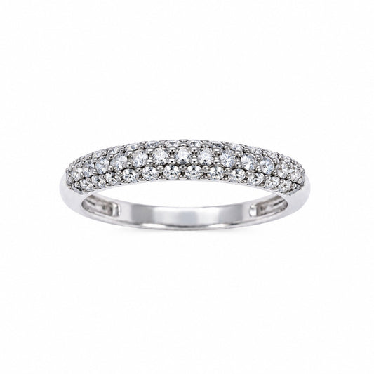 Bague Dôme 3 rangs de Diamants Pavés Or Blanc 14 carats 0.34 carat