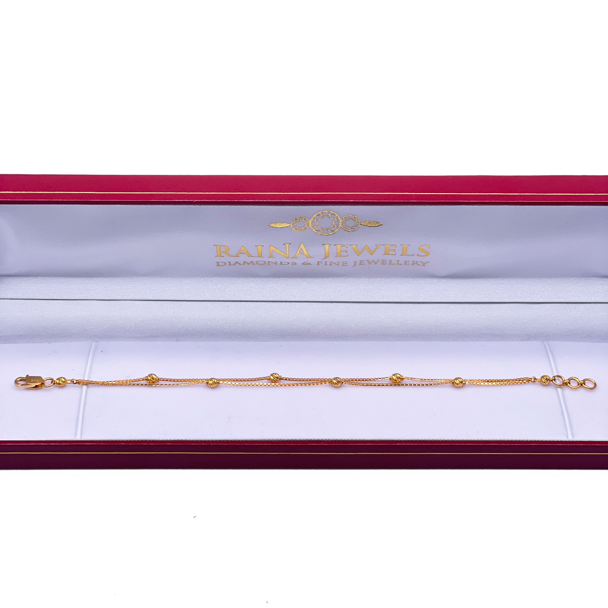 22 Karat Gelbgold Zweilagige Kette mit Diamantgeschliffenen Perlen Armband