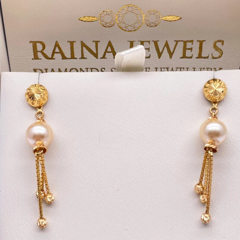 Parure Collier/Boucles d'oreilles superposés, en Or jaune 22 carats, avec perles et billes diamantées