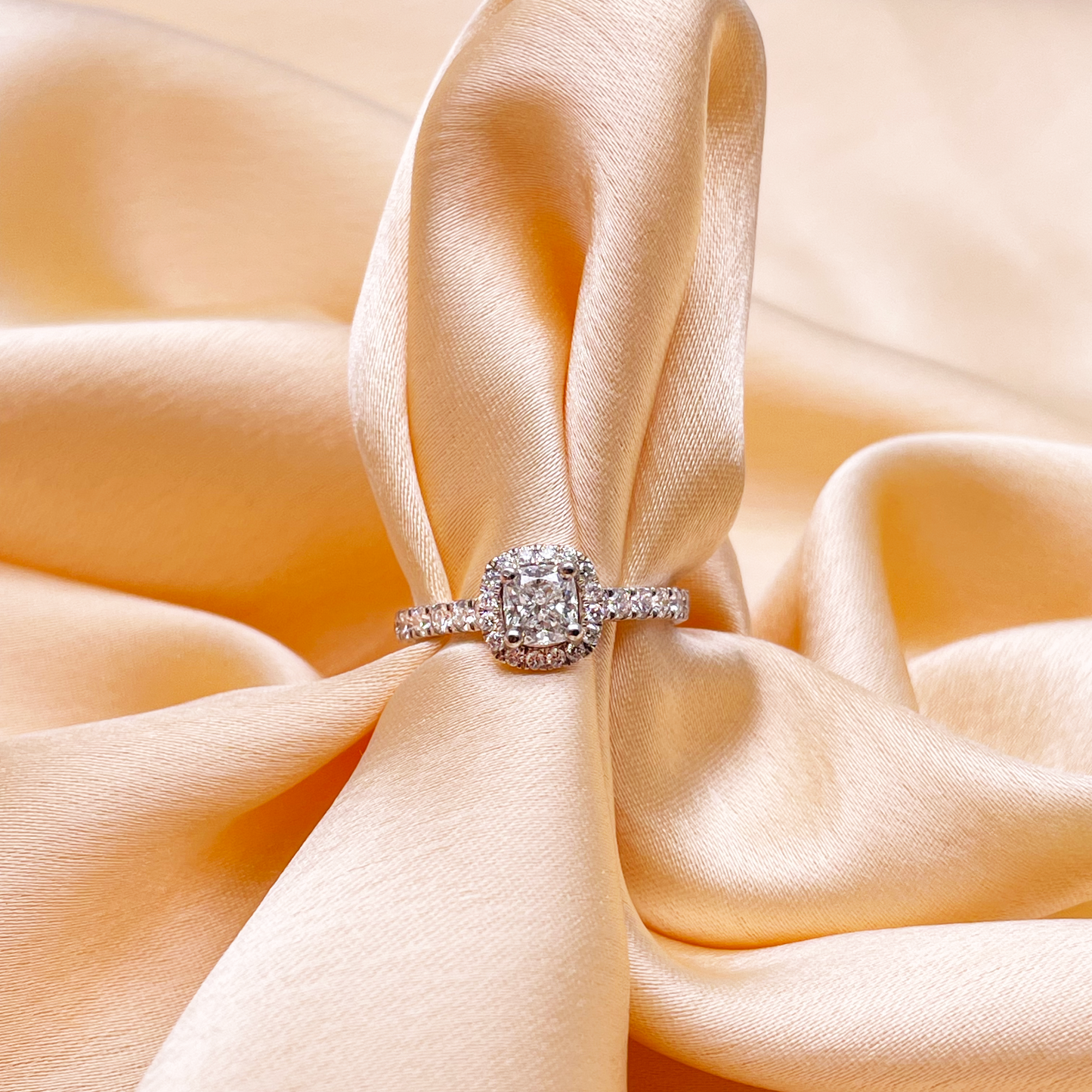 14ct White Gold 4-Claw Cushion Natural Diamond  Engagement Ring 1.28ct