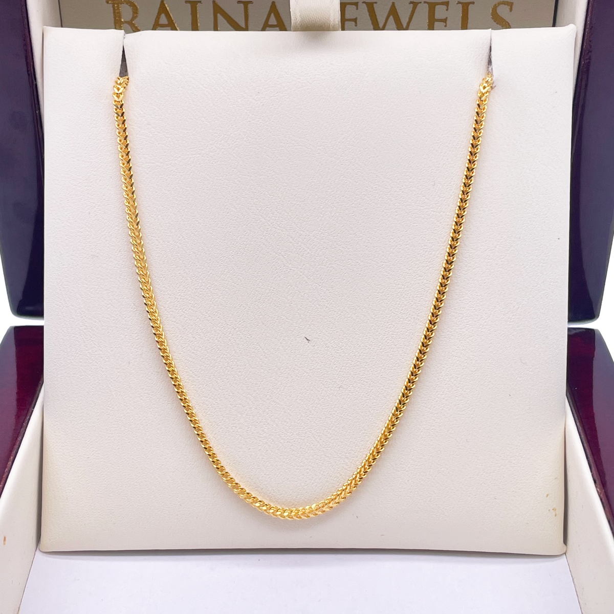 Collier Chaîne Tresse Solide Or Jaune 22 carats 18 pouces 1,6 mm de Largeur