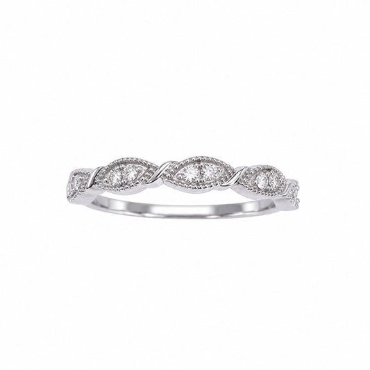 18ct White Gold Natural Diamond Twisted Milgrain Ring 0.11ct