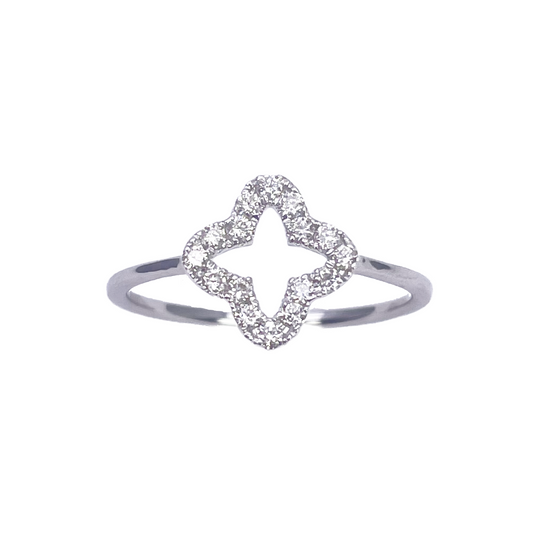 Bague trèfle/fleur en or blanc 18 carats avec diamants 0,19 carat
