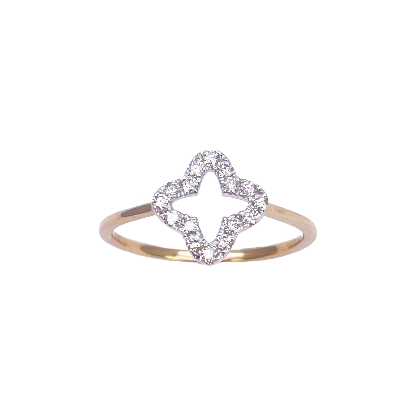 Bague Trèfle/Fleur en Or Jaune 18 carats et Diamants 0,18 carat