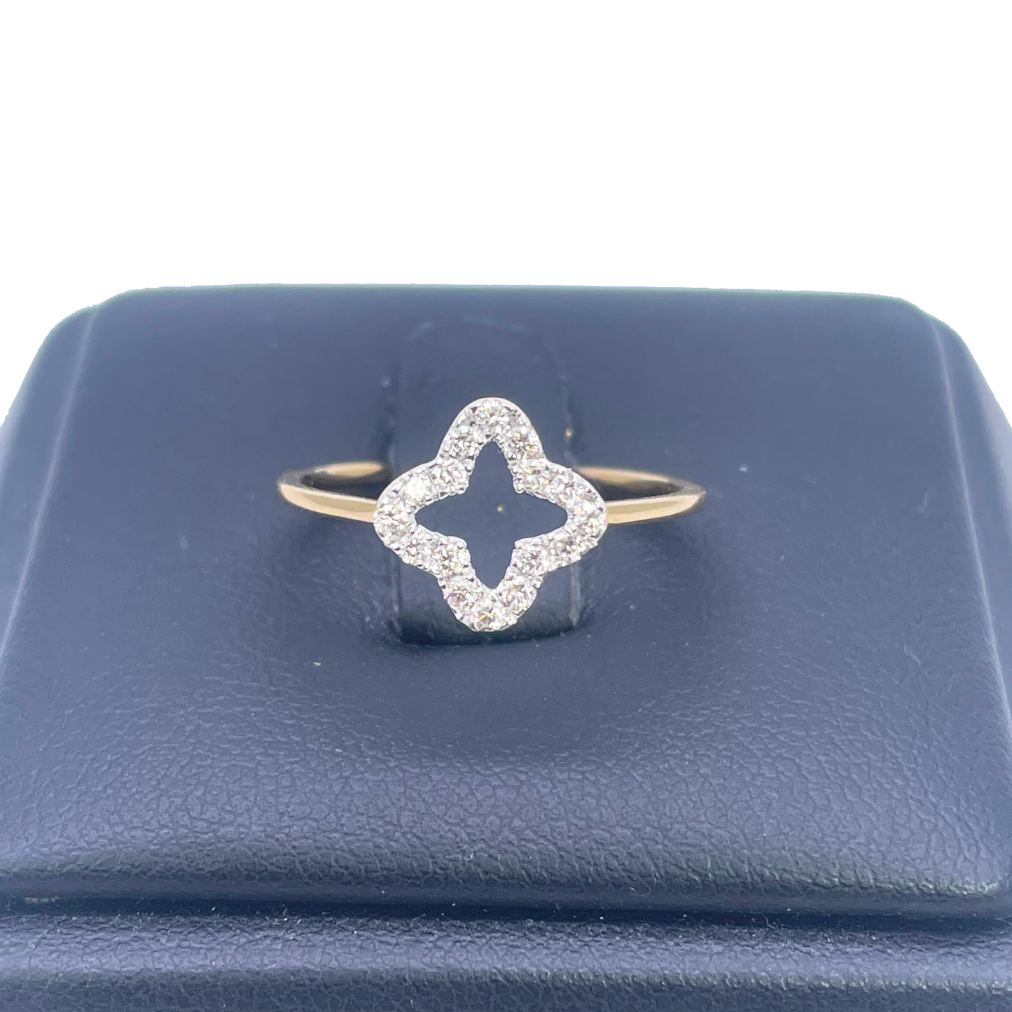 Bague Trèfle/Fleur en Or Jaune 18 carats et Diamants 0,18 carat