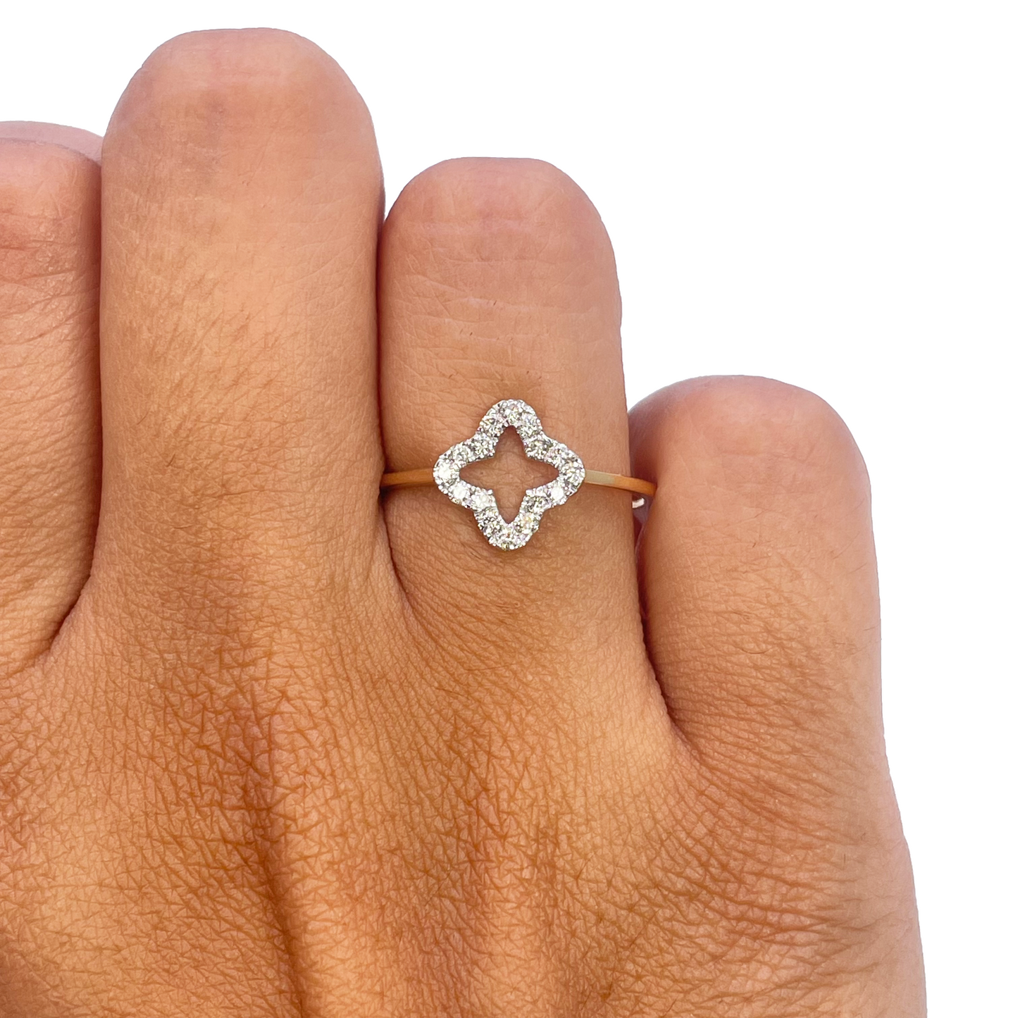 Bague Trèfle/Fleur en Or Jaune 18 carats et Diamants 0,18 carat