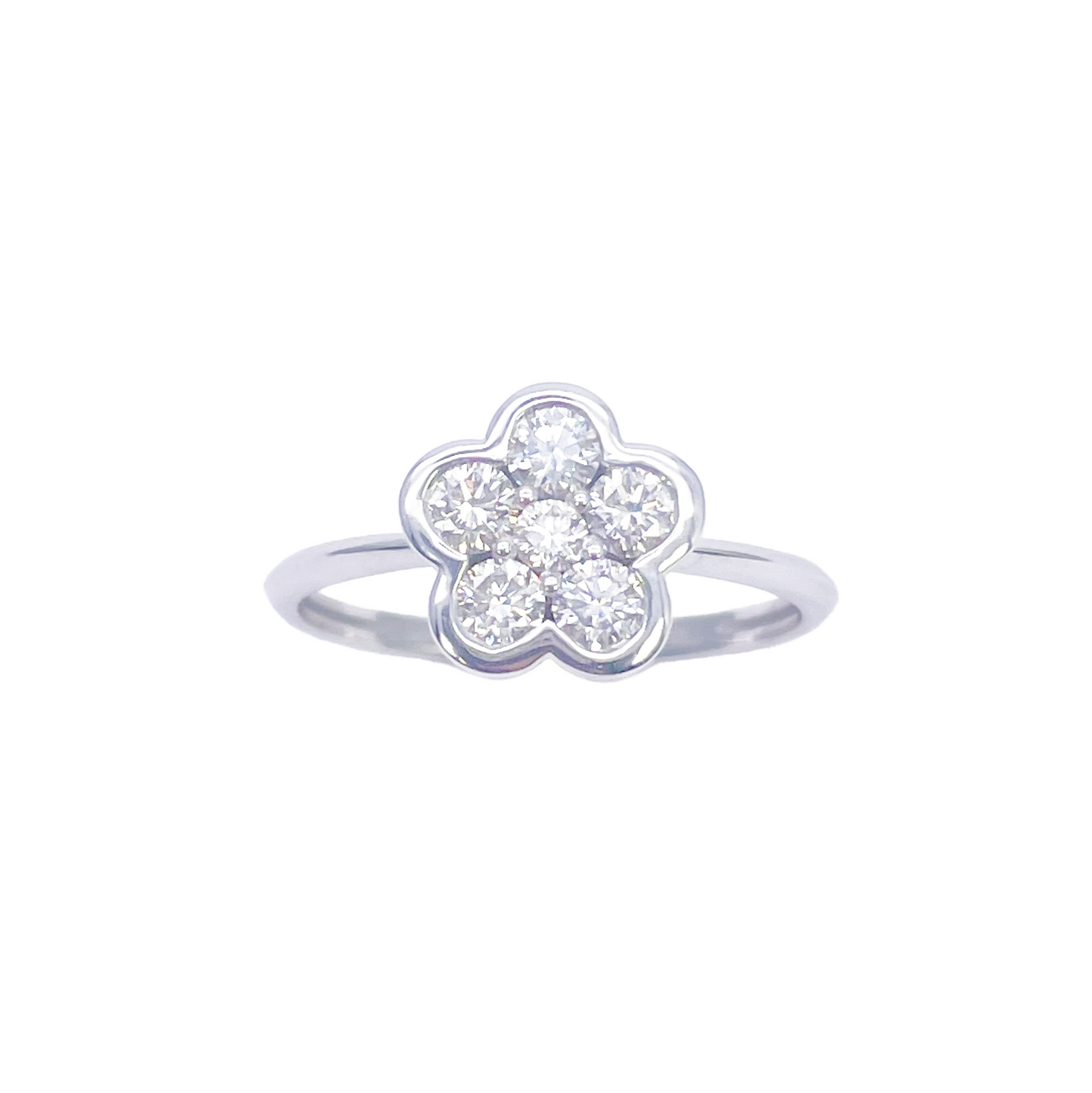 Bague en or blanc 18 carats avec diamants motif floral élégant 0,46 ct