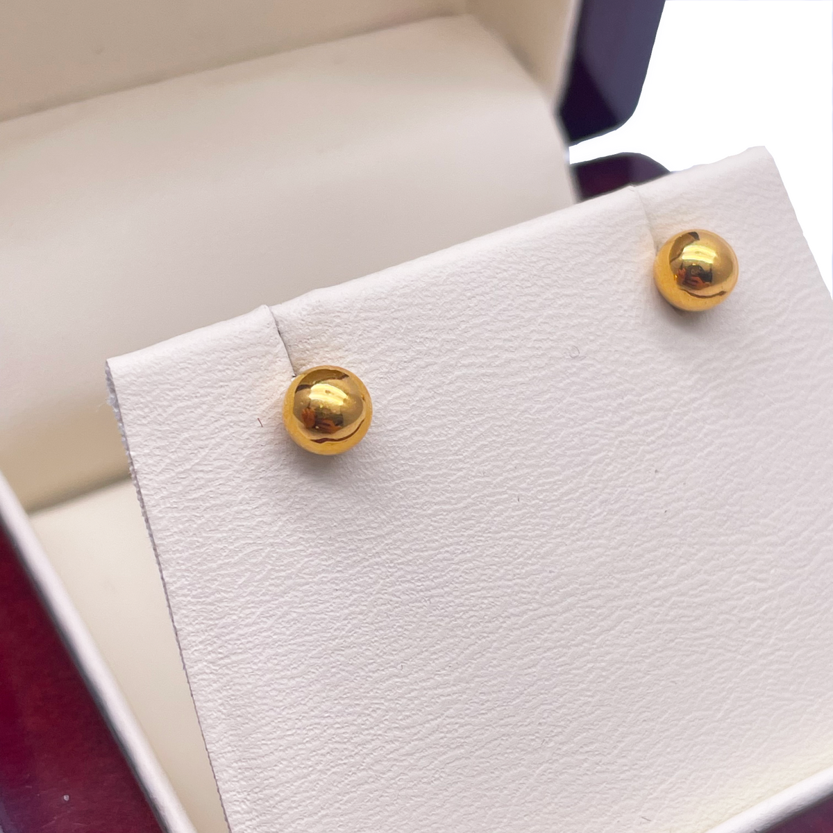 Puces d'oreilles boules rondes lisses, en or jaune 22 carats, polies, 5 mm