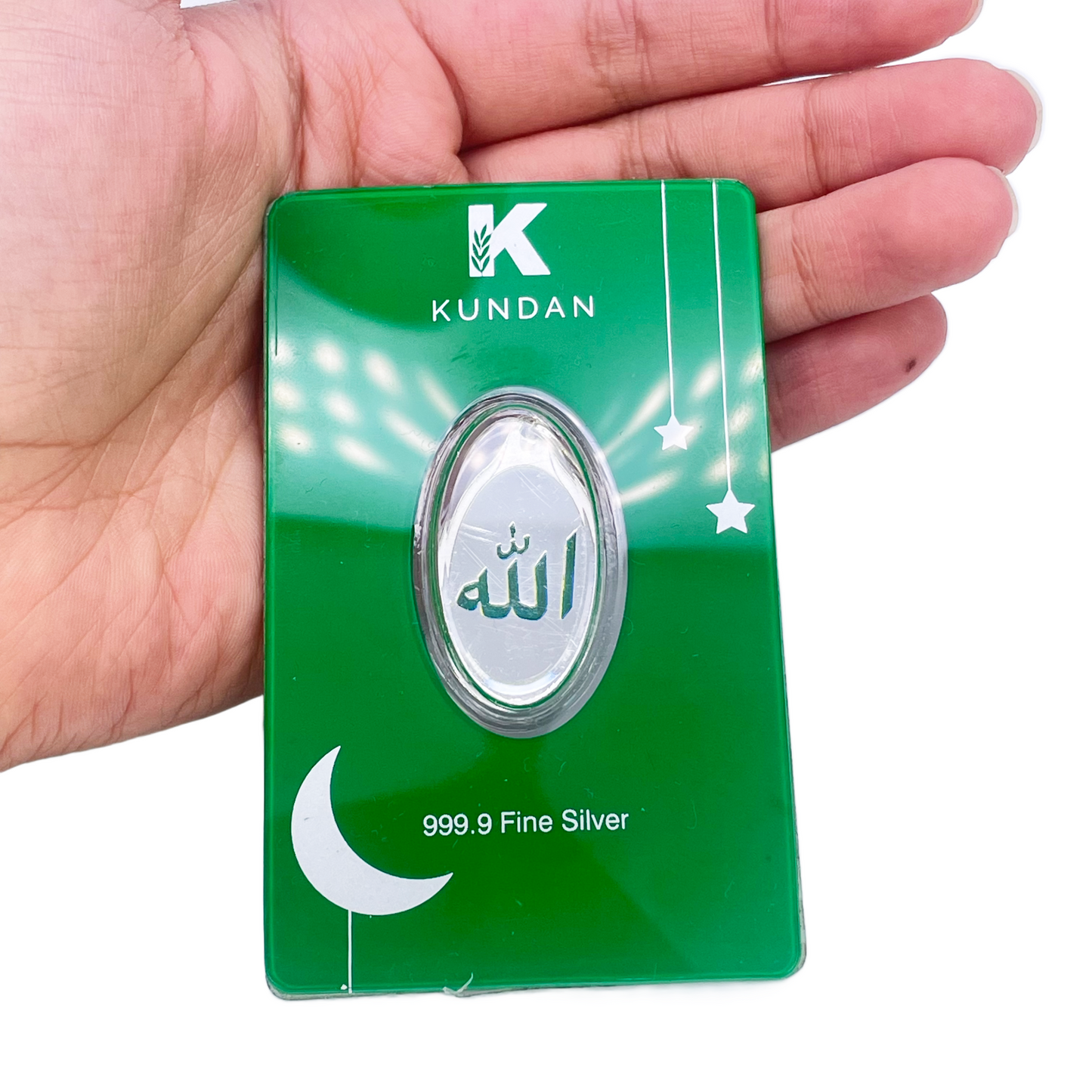 Pendentif Allah couleur verte en argent pur 999.9 de 5 grammes, emballage scellé