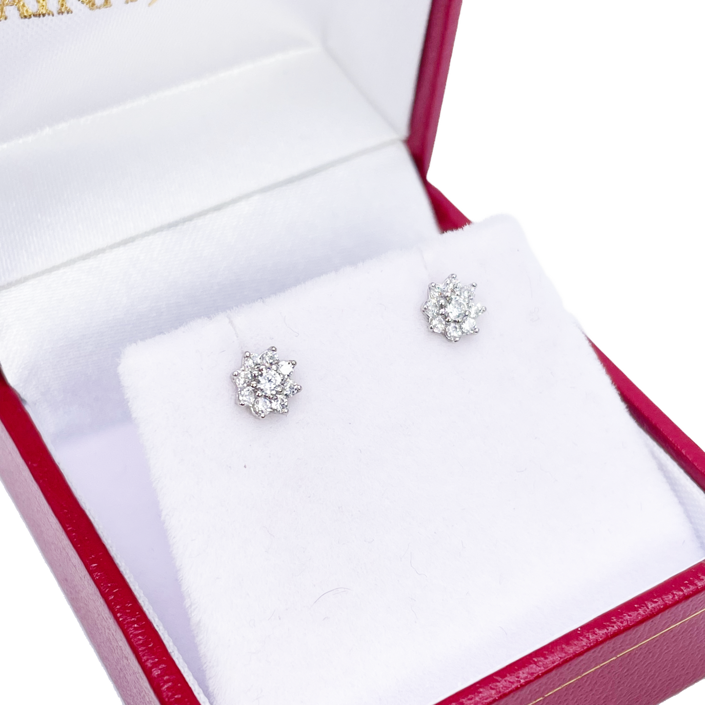 Boucles d'oreilles enfant motif fleur à huit pétales en oxyde de zirconium, or blanc 18 carats, longueur 5,5 mm