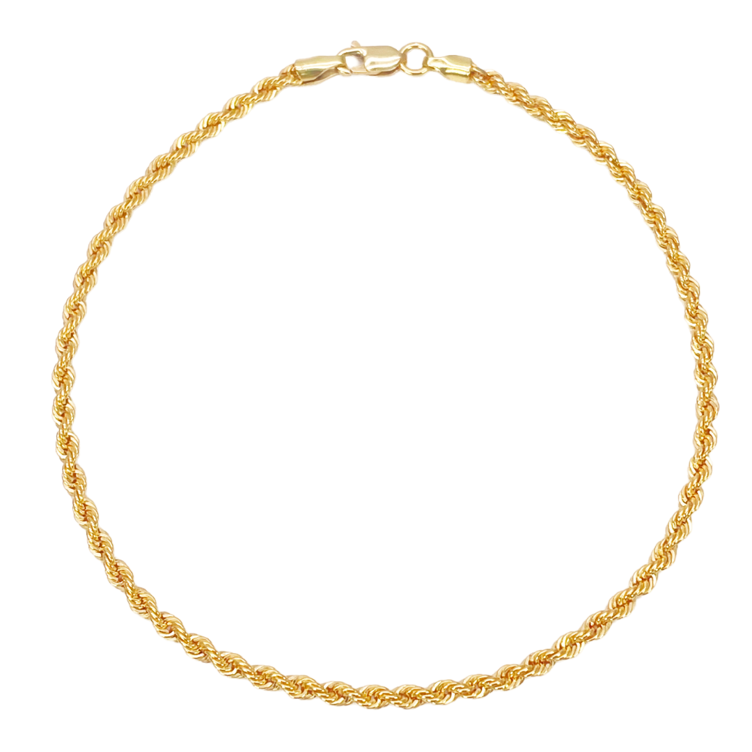 Bracelet Chaîne Corde en Or 22 carats Léger 7 pouces 2,2 mm
