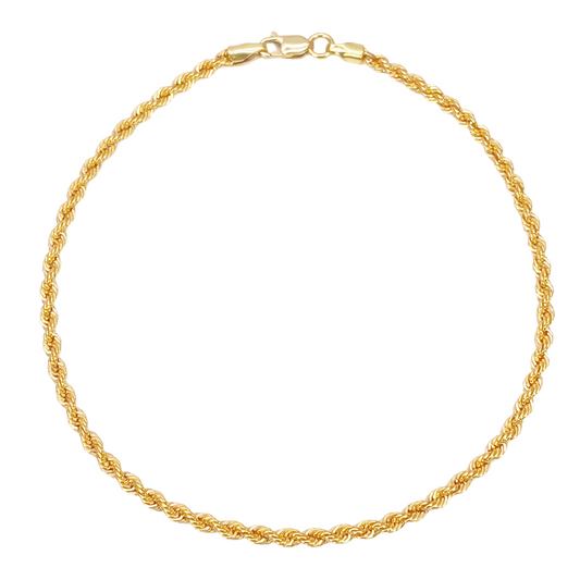 Bracelet Chaîne Corde en Or 22 carats Léger 7 pouces 2,2 mm