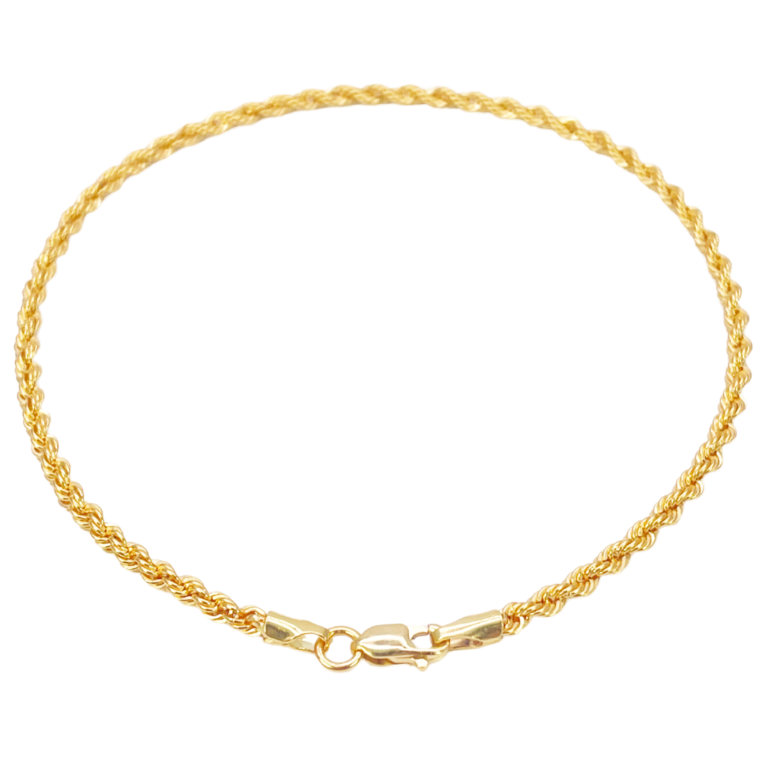 Bracelet Chaîne Corde en Or 22 carats Léger 7 pouces 2,2 mm