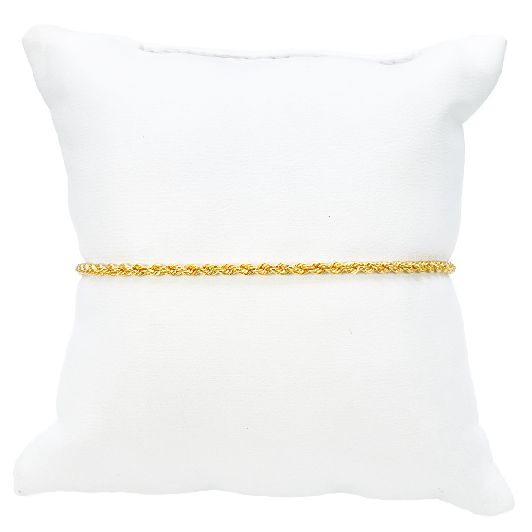 Bracelet Chaîne Corde en Or 22 carats Léger 7 pouces 2,2 mm
