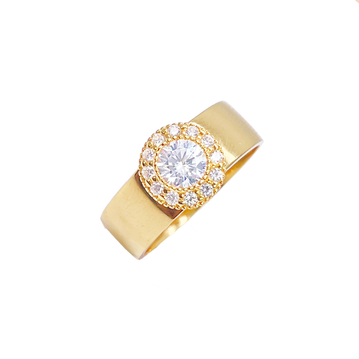 22 Karat Gold Zirkonia Halo Ring Hochglanzpoliert 8,6 mm Breite