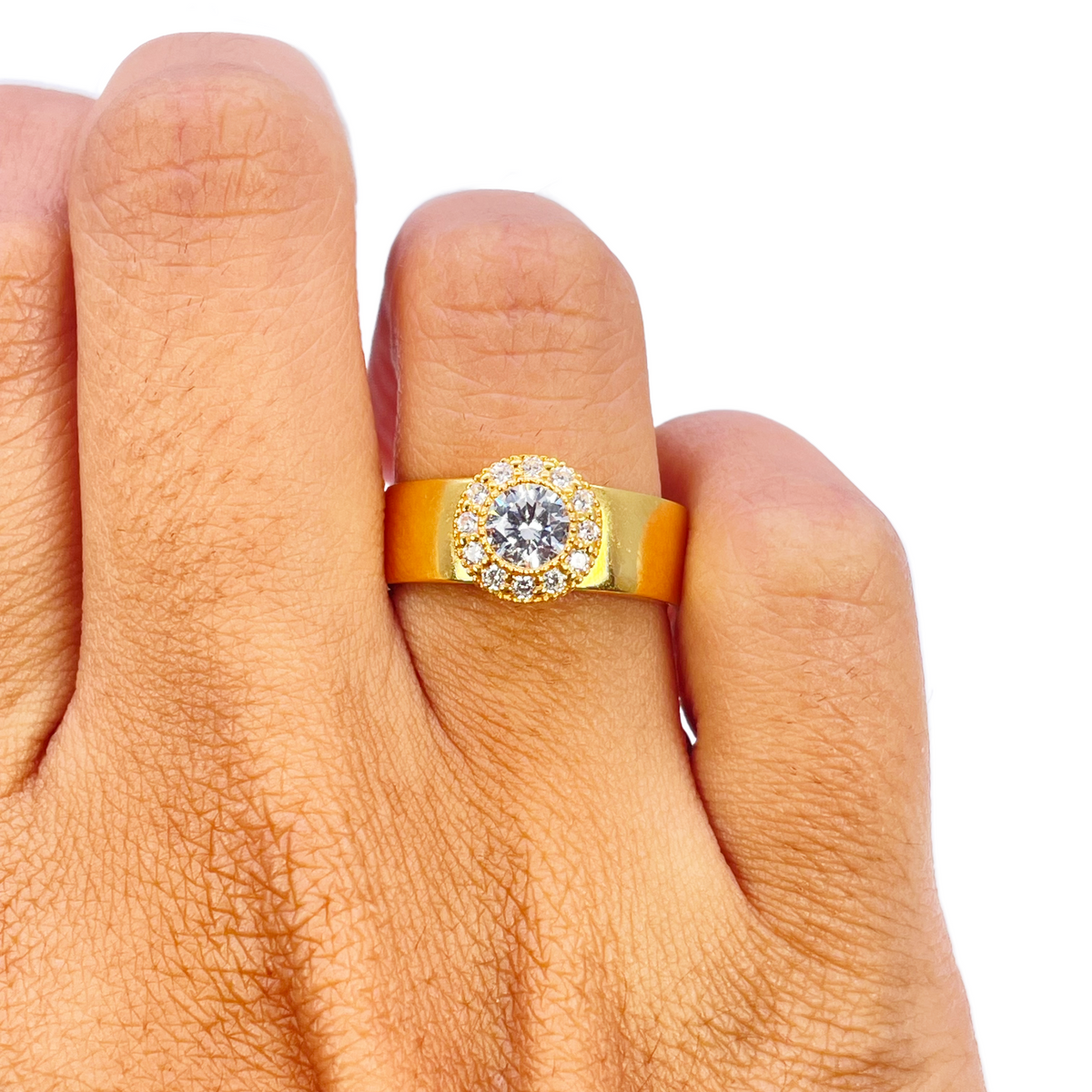 22 Karat Gold Zirkonia Halo Ring Hochglanzpoliert 8,6 mm Breite