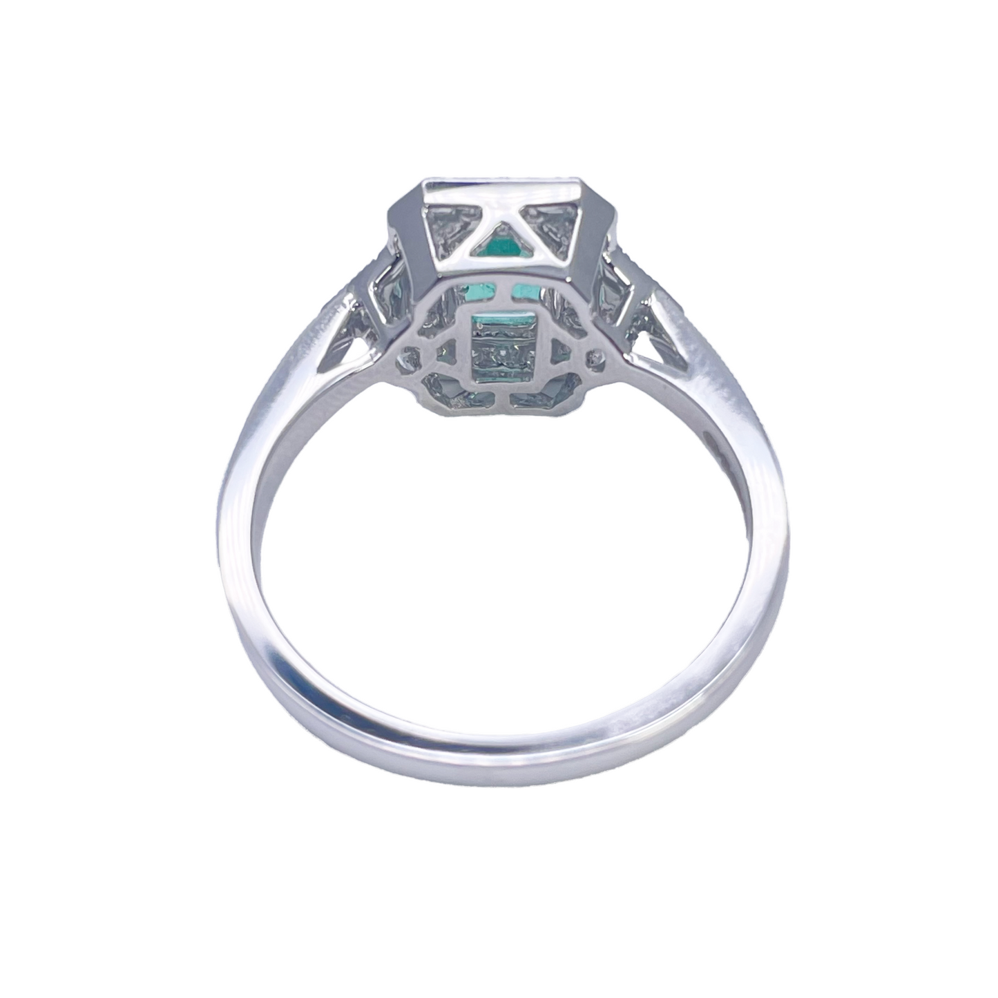Bague en or 18 carats avec émeraudes naturelles et diamants taille ronde et émeraude 0,80 ct