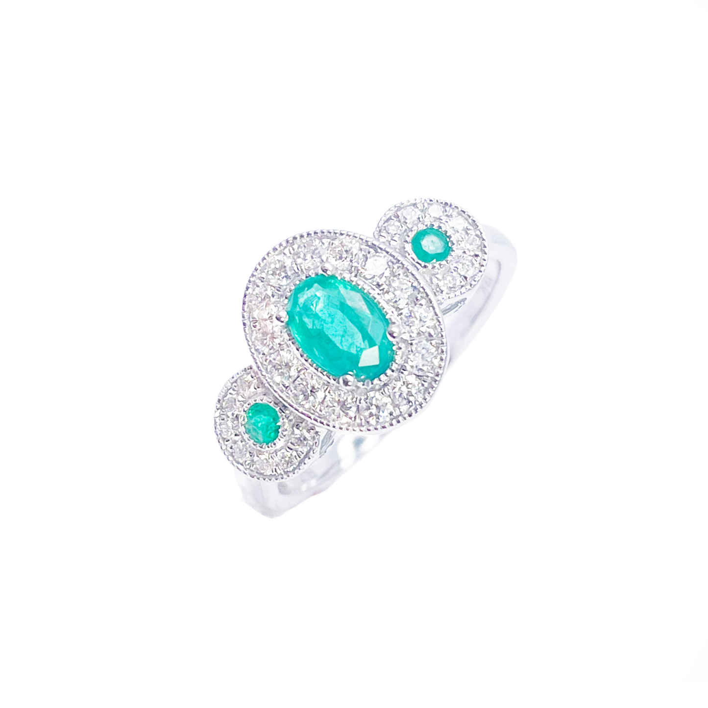 Bague en or 18 carats avec émeraude naturelle et diamants taille ronde et ovale 0,80 ct