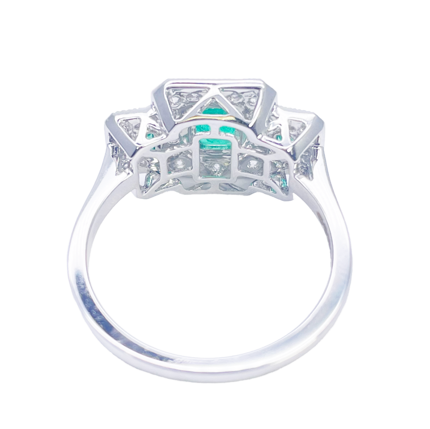 Bague en or 18 carats avec halo de diamants naturels émeraude, taille ronde et émeraude 0,95 ct