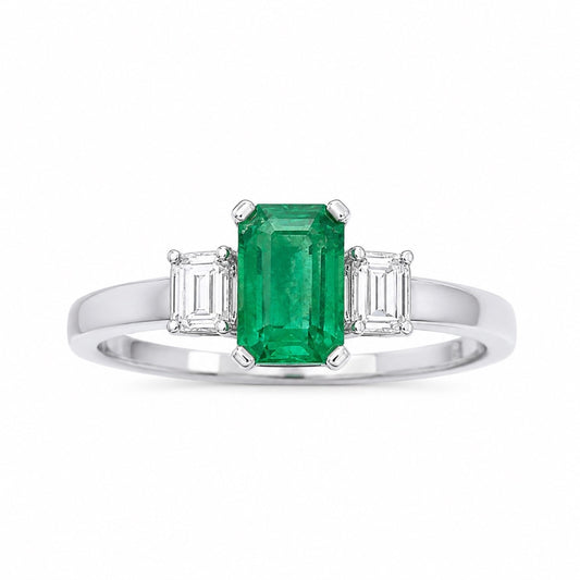 18 Karat Gold Smaragd Diamant Ring Natürlicher Baguette- & Smaragdschliff 0,75 Karat